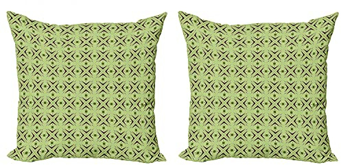 Ambesonne Mid Century Throw Pillow Cushion Cover Pack of 2, Atomic Form Boomerang Details Dots and Crossed Lines, Zippered Double-Side Digital Print Decor, 24, Apple Green Indigo