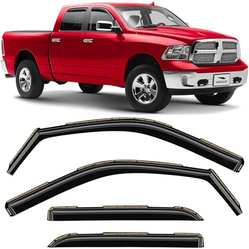 Voron Glass in-Channel Extra Durable Regenschutz für LKW Dodge RAM 2009–2018 Crew Cab, Fensterabweiser Lüftungsfenster Visiere, 4 Stück - 220010