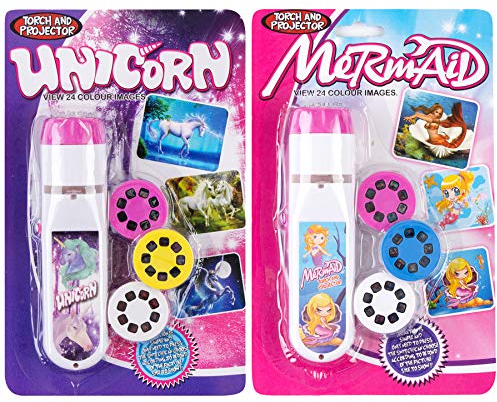 Georgie Porgy Torcia e Proiettore Bambini Proiettore Giocattoli per Parete Soffitto Tenda Educativo Scienza Impostato (Unicorno + Sirena)