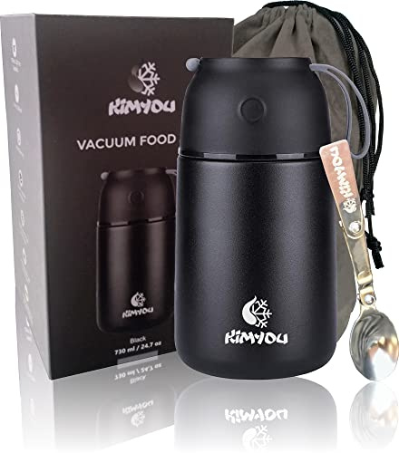Kimyou Food Flask 730 | Premium Stainless Steel Vacuum Insulated Thermal Food Container | Food flasks for hot Food | Soup Flask | Soup containers | Vacuum flasks with Bag, Brush and Spoon Black
