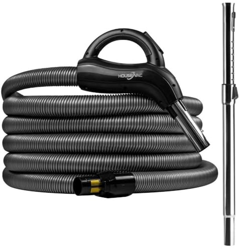 HouseVac Premium Saugschlauch für Zentralstaubsauger Länge 10.5m und Teleskoprohr|Passend Fast alle Zentralstaubsauger|Beide Schlauchenden drehen Sich um 360Grad|mit EIN/AUS-Schalter|Clipbefestigung