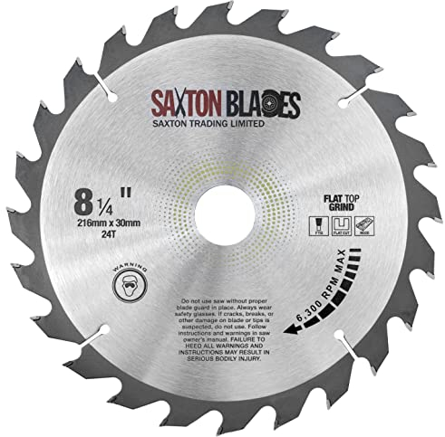 Saxton TCT Kreissägeblatt mit flacher Oberseite, 216 mm x 24 T x 30 mm, Bohrung + Ringe für Bosch Makita etc