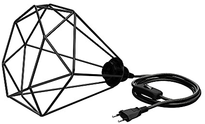 ledscom.de Käfig-Leuchte groß, Textilkabel LEKA schwarz, Stecker, Schalter und E27 Fassung, 3 m