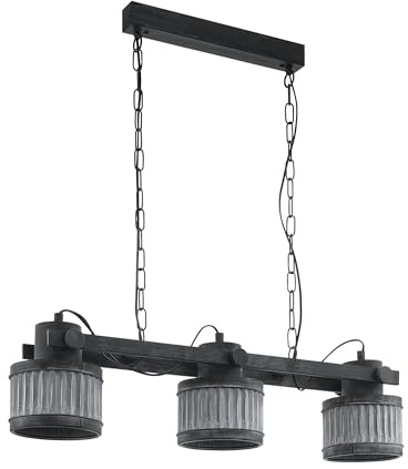 EGLO Pendelleuchte Turrock, 3 flammige Hängelampe vintage, industrial, Hängeleuchte aus Metall in Schwarz, Grau-Patina, Esstischlampe, Wohnzimmerlampe hängend E27