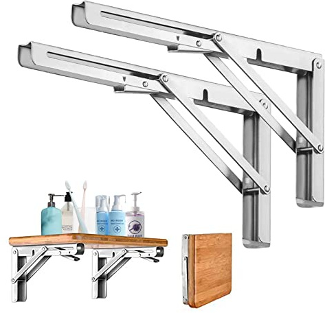 Klappkonsole Schwerlast 300MM, LYCXAMES 2 Stück Edelstahl Wandhalter Tisch Klappregalhalterungen Bücherregal Regal Klammern Klappträger für Bänke und Regale Platzsparende DIY Halterung