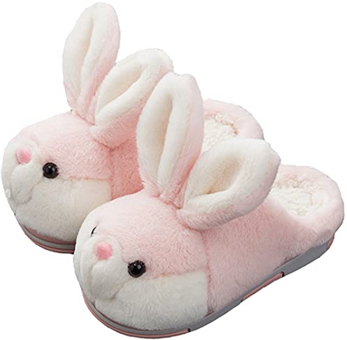 YILANLAN Zapatillas conejo animal lindo femenino zapatillas de felpa interesantes y cómodas zapatillas de casa cálidas de invierno de felpa suave (37/38, Pink slipper, numeric_37)