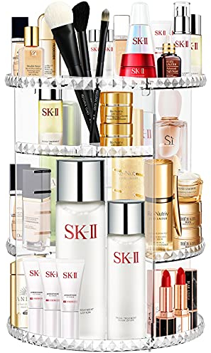 Withosent Make Up Organizer, 360° Drehbar Schminktisch Kosmetik Aufbewahrung, Skincare Beauty Schminke Kosmetikbox Zubehör für Dresser Schlafzimmer Badezimmer, Transparent
