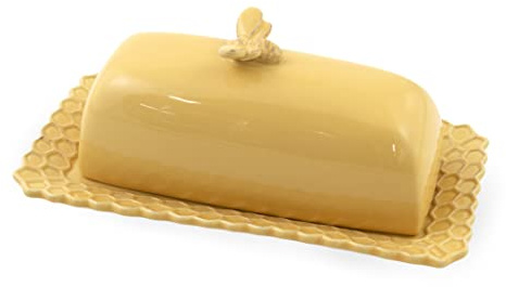 Boston International Stoneware Butter Dish & Lid, 8 x 4-Inches, Honeycomb
