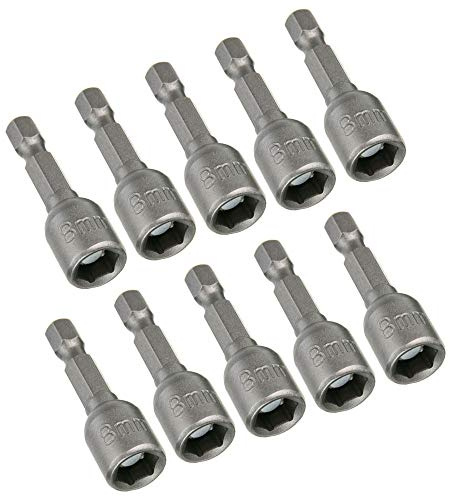 Saipor 10 Stück 8mm Magnetische Steckschlüssel Satz Chrom Vanadium Stahl | Stecknuss Nuss 1/4 Zoll Hex Bohrer Stecknuss Bit Adapter Metrische Innensechskant für Bohrer oder Akkuschrauber