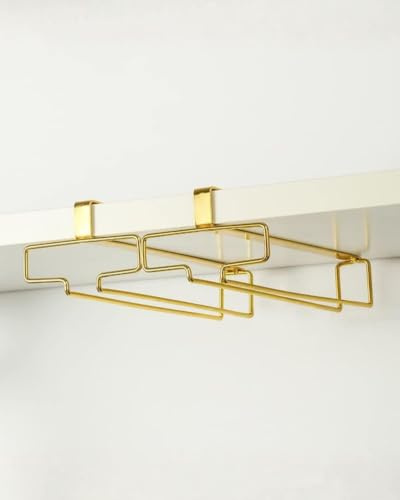 LINFIDITE Gold Under Cabinet Wine Glass Holder, 2 Pack, Space Saving, Easy Installation, Anti-Skid, Compact Design, Sturdy Materials, Affordable Gift