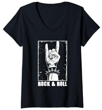 Damen Rock & Roll Pommesgabel Heavy Metal Rock Musik Hardrock T-Shirt mit V-Ausschnitt