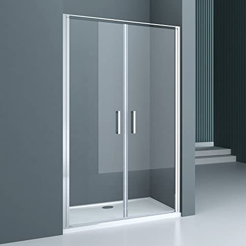 doporro Nischentür Duschtür 120x195cm Duschkabine 8mm ESG-Sicherheitsglas | Klarglas mit Nano-Beschichtung | mit Hebe- und Senkmechanismus | Aluminiumrahmen in Chrom | Teramo66K
