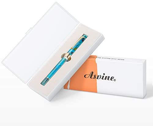 Asvine Kolbenfüllhalter P20, Seeblau, Harz, Iridium, extra feine Feder, Goldverzierung, glatte Schreibmaschinen-Kollektion mit Etui-Set