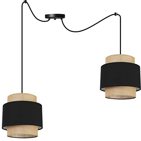 Light-Home Boho Abat Jour Suspension Luminaire Lustre - Moderne Abat Jour Plafond pour Chambre Salon et Cuisine - Métal et Tissu - E27 - À 2 Lumières - Noir et Jute