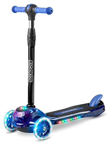 RICOKIDS Dreiradroller Robuster Roller für Kinder - DREI Stabile Rollen - Verfügt über Farbige LED-Beleuchtung Einstellbare Lenkerhöhe Breite rutschfeste Plattform - bis 35 Kg Blau und Schwarz