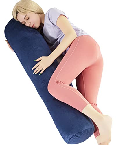 1 MIDDLE ONE Body Pillow for Adults, Bolster Pillow with Removable Velvet Cover, Long Round Cervical Roll Pillow, 47 x 7.87, Blue