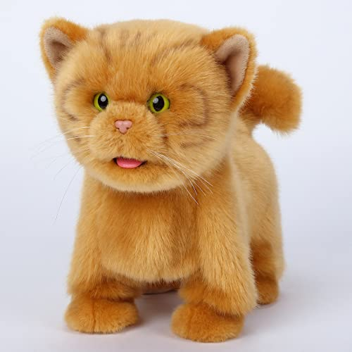 CU-MATE Electronic Walking Cats Dog, Realistic Interactive Pet Toy, Walking, Barking,Wagging Tail & Talking, Gifts for Boys and Girls (Electric orange cat)