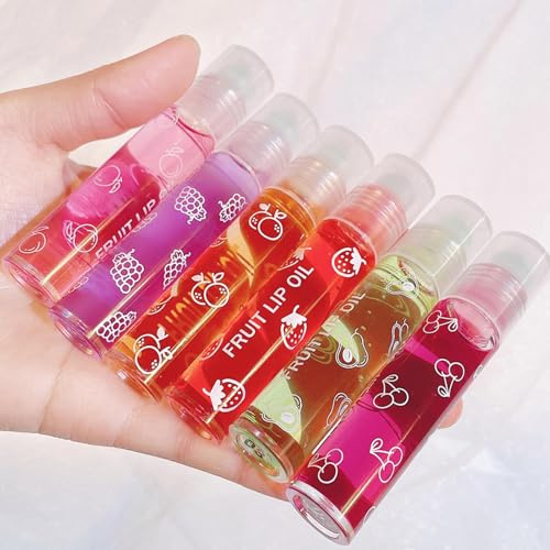6 Stück Roll- -Glitzer-Lipgloss, Lippenöl-Lipgloss, Klarer Lipgloss, Klare, Feuchtigkeitsspendende Lipglosse Mit Fruchtigem Geschmack, Glänzender Flüssiger Lippenstift Aus Kristallgelee