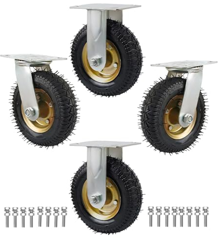 Leise Gummirollen 4er-Packung, Transportrolle Tragkraft 600 Kg Industrierollen Schwerlast 360 Grad Drehbar 2 Bockrolle + 2 Lenkrolle Rollen Für Möbel, Zum Speisewagen Mechanisch Möbel