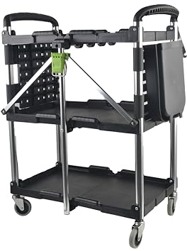 TRUTZHOLM Montagewagen klappbar auf Rollen mit Seitenfach abnehmbar 3 Ebenen mobiler Einsatz Rollwagen Service-Wagen Lagerwagen Werkzeugwagen Servierwagenplatzsparend