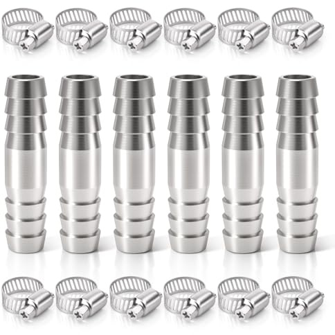 Bwintech 6 pcs Racores de manguera, 10mm 2 vías rectas de acero inoxidable 304 conector de lengüeta con 12 abrazaderas