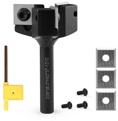 Planfräser 8mm Schaft 39mm Durchmesser Präziser Hobelfräser mit VHM Wendeplatten 3 Flöten CNC Planfräser für Oberfräse 8mm Wendeplattenfräser holz Abflachfräser Schaftfräser Oberflächenbit