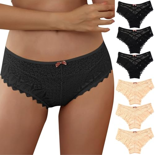 CSWH 6er Pack Unterhosen Damen Sexy Spitzen Unterwäsche Frauen Mittel Taille Atmungsaktiv Slip Weich Pantys Bequem Hipster Mehrpack S-5XL