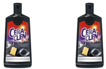 Ceraclen Reiniger & Pfleger für Glaskeramik- und Induktionskochfeld sowie Edelstahl – Reinigung, Glanz & Pflege – 1 x 200 ml (Packung mit 2)