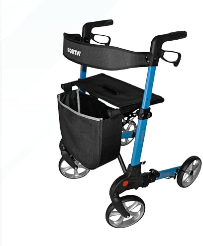 Forta - Andador Rollator Karibú, Andador para Ancianos, con Asiento y Cesta de tela, Freno de maneta, Andador Plegable, Peso máximo 130 kg, Talla L, Azul