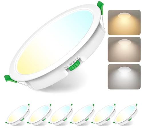 Jaenmsa LED Spots 230V, 6er Set Einbaustrahler LED, 12W 125-135mm EinbauØ, IP44, Dimmbar, Led Deckenspots Flach Warmweiß 3000K Neutralweiß 4000K Kaltweiß 6500K für Badezimmer, Küche, Wohnzimmer