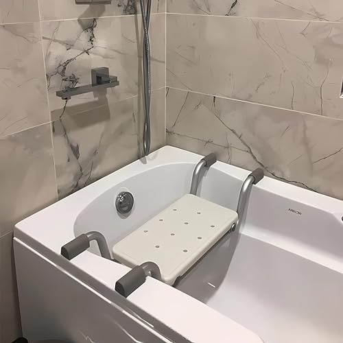 MUL-BOUTIQUE Hängender Bad Sitz, Badewannensitz, verstellbar, Badhocker, Weiß/Silber, Kunststoff, max. 136 kg Belastung (73-83 x 18 x 22 cm)