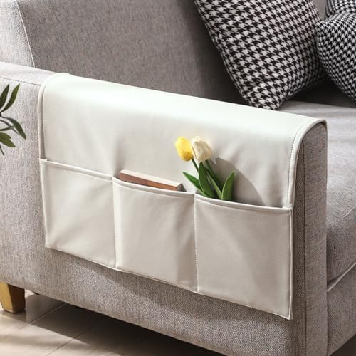 MOTTK 2-in-1-Armlehnenbezug mit Aufbewahrungstaschen, weich, wasserdicht, Sofa-Armlehnen-Organizer, für drinnen und draußen, Möbelschoner für Liegestuhl, Couch, Arm (Beige, 70 x 110 cm)