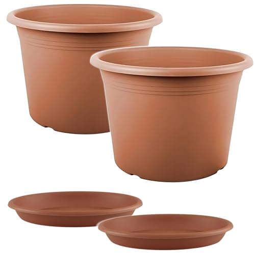 Tomaino - Vaso Per Piante Da Esterno In Plastica, Set Vaso e Sottovaso Varie Misure Per Interno, Casa, Balcone, Orchidea, Avocado, Giardino, Ufficio (Ø 35cm)
