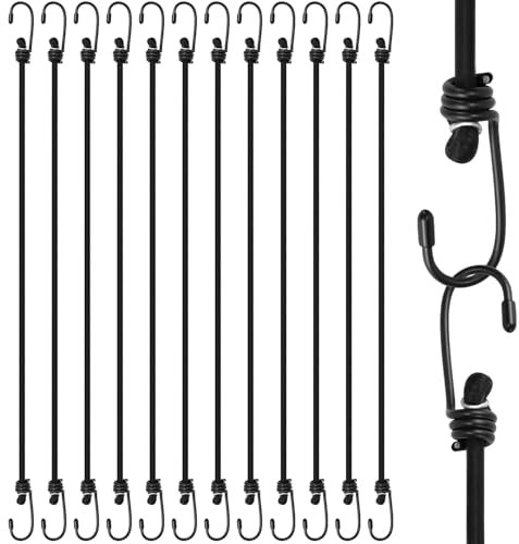 QWORK® Lot de 12 tendeurs élastiques de 60 cm avec Crochets, Sangles élastiques polyvalentes pour Bagages, Camping