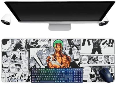 PUrar Roronoa Zoro Anime-Mauspad, groß, 80 x 30 cm, mehrfarbig, Stoff, Gummi, wasserdicht, rutschfest, strukturierte Oberfläche für Computer und Laptops