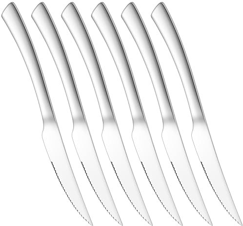 Joyfair Steakmesser Set, 6 Stück Edelstahl Steakbesteck Messerset mit Wellenschliff, 23cm Hochwertig Pizzamesser Tafelmesser für Haus/Restaurant/Hotel, Hochglanzpoliert & Spülmaschinenfest