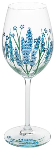 Shudehill Giftware East West My Favourite Glass Floral Hand Painted Wine Glass - Lavender, Delphinium, Poppy, Daisy, Gerbera, Sunflower, Butterfly Meadow, Bee or Dragonfly Designs (Delphinium)