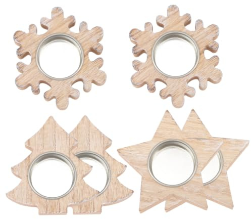 Cabilock 6pc Holz Weihnachten Kerzenhalter Teelicht Stern Schneeflocke Dekorationen Für Dinner-party