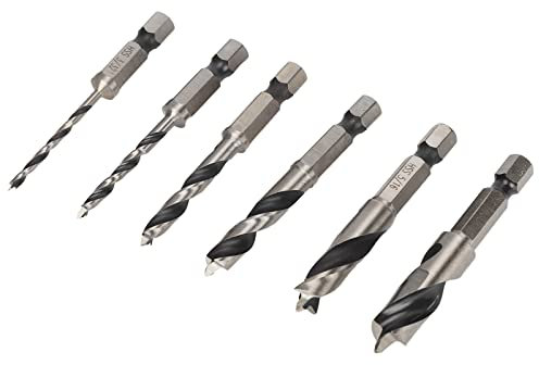 Risegun Imperial Wood Drill Bit High Speed Steel Imperial Wood Drills Bits, 6Pcs 3 Point Woodworking Drill Set, HSS 3 Point Wood Drill, for Maple, 1/4 inch Shank