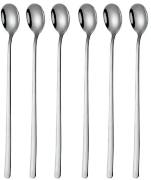 Voarge 6-teilig Löffel Set 23.5 cm langem Griff Eislöffel lang Rührlöffel aus Edelstahl Ideal für Eiskaffee Eistee Milchshake Eisbecher kühles Trinken (Silber)