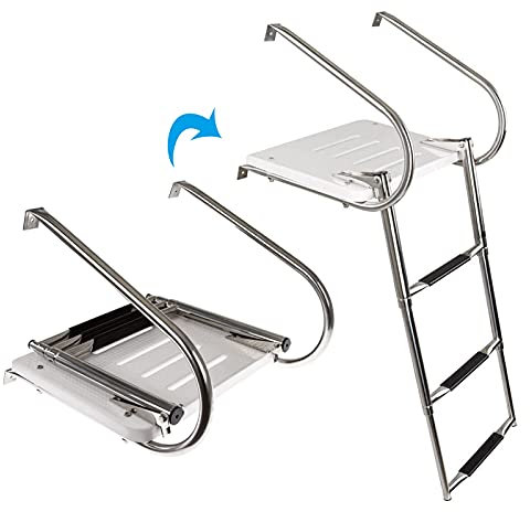 YJKKZQLB Bootsleiter, 3-stufige, klappbare Bootsleiter, Badeplattform, Teleskop-Einstiegsleiter aus Edelstahl 316 mit Handlauf, Tragkraft 200 kg