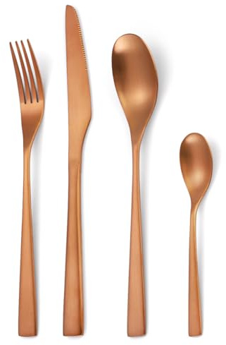 MyrXFb Flatware set, knife fork spoon set, soup spoons,Silverware Set, 4/16/24/32/40/48 Pieces Stainless Steel 304 Retro Matte Steak Cutlery Cutlery Cutlery Set(Gold,(Rose Gold,1Set5Pcs)