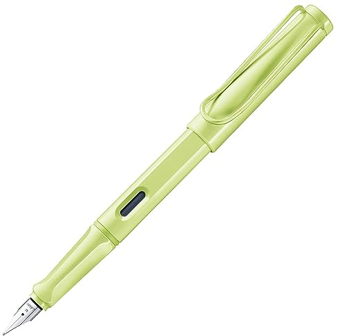 Lamy safari springgreen Füller - Füllhalter mit ergonomischem Griff & polierter Linkshänder-Stahlfeder (LH) in Strichbreite M – robuster ASA-Kunststoff - inkl. Tintenpatrone T 10 blau
