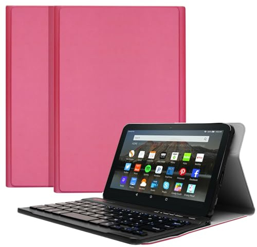 TECHGEAR Keyboard Case for Amazon Fire HD 8 14th / 12th Generation, 2024/2022 - PU Leather, Detachable Bluetooth Wireless UK QWERTY Keyboard & Stand, Amazon Fire HD 8 Keyboard Case (Hibiscus Pink)
