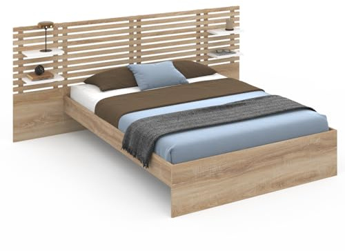 IDMarket - Lit Double Amalia 140 x 190 cm hêtre et Blanc