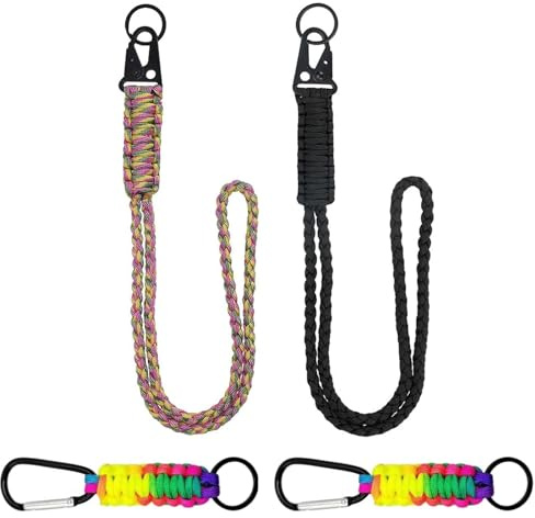 SHENGYIG 4 Pièces Cordon Porte-Clés Tissé en Paracorde, Lanières Colorées avec Mousqueton, 55 cm et 15 cm, Idéales pour Clés, Caméras, Lampes Torches et Sifflets
