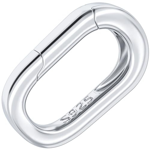Isslly 925 Oval Necklace Shortener Clasp, Spring Carabiner Bracelet Rings, Sterling Silver Necklace Enhancer Connector for Women Jewelry Making - 1PCS (11.6 mm × 7.4 mm)