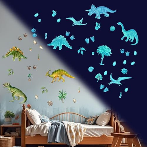 Leuchtende Dinosaurier Wandsticker Wandtattoo Leuchtend Selbstklebend Kinderzimmer Dino Wandtattoo Dinosaurier für Kinder, Schlafzimmerzubehör