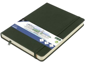 Kangaro Art Carnet de croquis A5 Forest Green PU Couverture rigide 80 feuilles 140 g Papier crème avec élastique et bande élastique