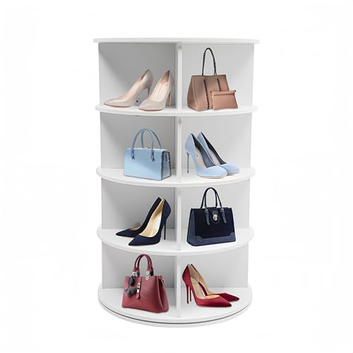 SUONTY 4 Ebenen Drehbares Schuhregal, Rundes Bücherregal Drehregal 360° Multifunktionales Lagerregal Büroregal Dekoregal Freistehendes Schuhregal Schuh-Organizer